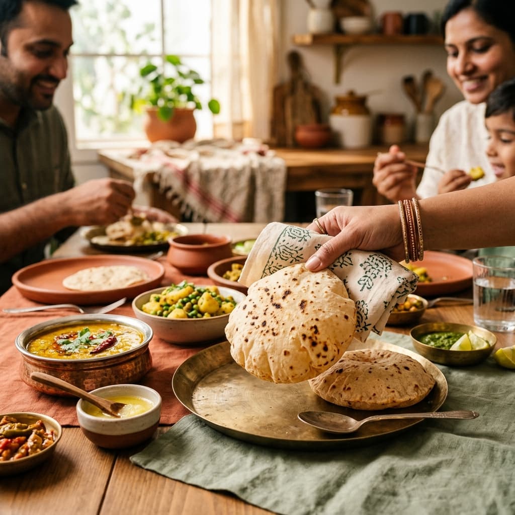 Lifestyle shot of rotis being served